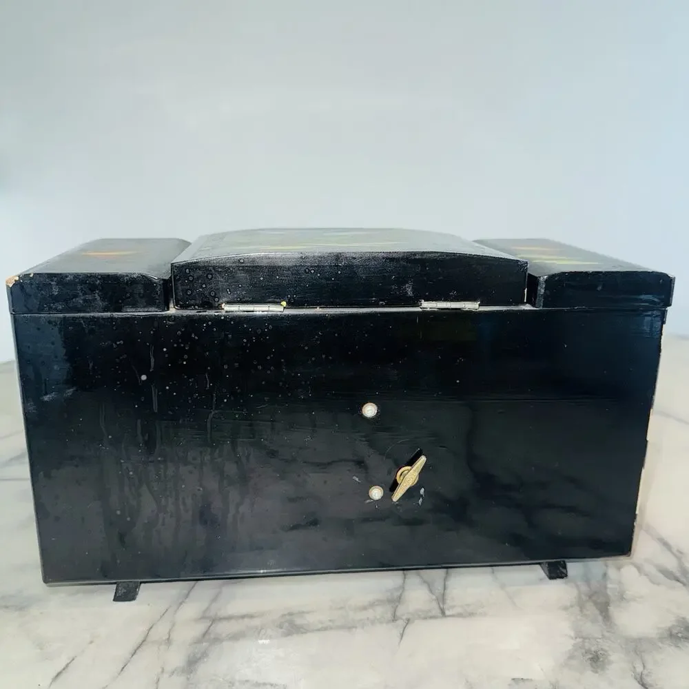 Vintage Jewelry Box Asian Music MOTION Geisha Mirror Japan Handpainted Works 13